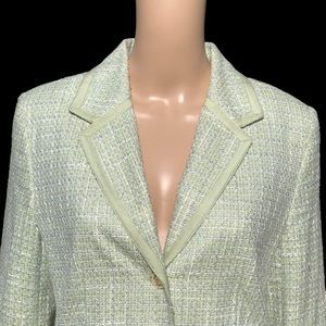 Light green and cream blazer jacket with silver metallic threading Sz 10